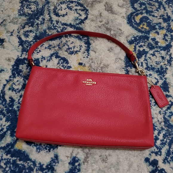 Coach Large Wristlet 25 Clutch Handbag Red/Gold - Picture 2 of 9